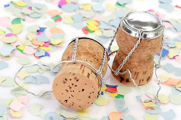 Image showing Champagne Corks with Confetti
