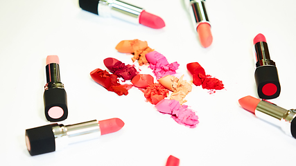 Image showing Creative concept photo of cosmetics swatches on white background