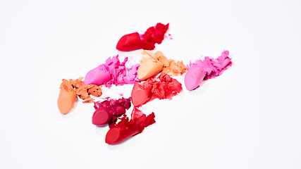 Image showing Creative concept photo of cosmetics swatches on white background