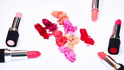 Image showing Creative concept photo of cosmetics swatches on white background