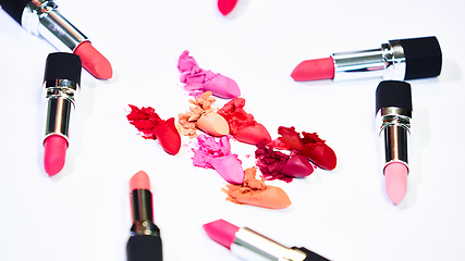 Image showing Creative concept photo of cosmetics swatches on white background