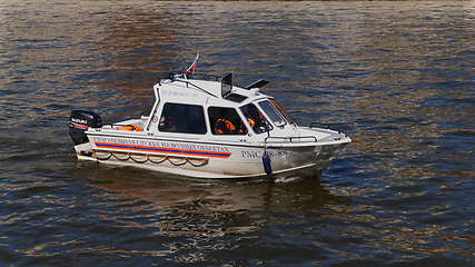 Image showing MOSCOW - MAY 7: Boat EMERCOM of Russia floating on the Moscow river on May 7, 2017 in Moscow, Russia.