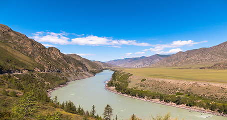 Image showing waves, spray and foam, river Katun in Altai mountains. Siberia, Russia