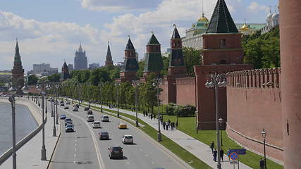 Image showing Sunny summer day moscow river bay kremlin panorama . UltraHD stock footage