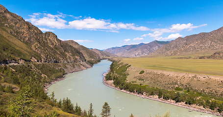 Image showing waves, spray and foam, river Katun in Altai mountains. Siberia, Russia