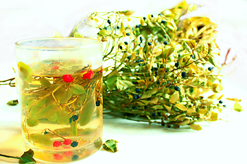 Image showing tea from leaves and berries of bilberry and schisandra