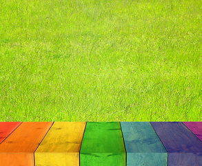 Image showing table from multicolored wooden boards