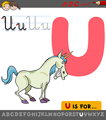 Image showing letter u with cartoon unicorn