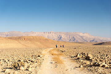 Image showing Trekking in Negev dramatic stone desert, Israel 