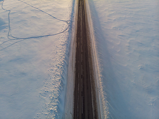 Image showing Aerial view of a winter road