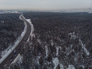 Image showing Aerial view of a winter road