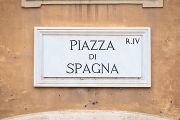 Image showing Street sign: Piazza di Spagna (Spain Square) in Rome