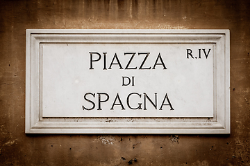 Image showing Street sign: Piazza di Spagna (Spain Square) in Rome