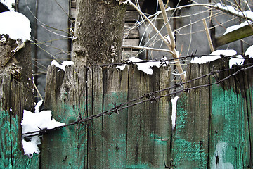 Image showing old painted wooden fence