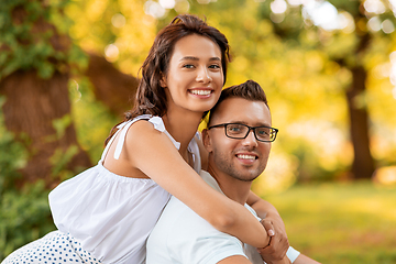 Image showing happy couple hugging at summer park