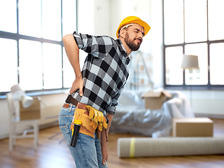 Image showing male worker or builder having back ache at home