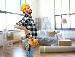 Image showing male worker or builder having back ache at home