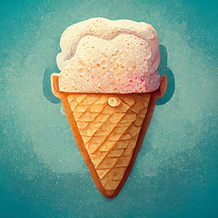 Image showing Ice cream balls in the waffle cone on blue vintage background. D