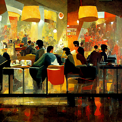 Image showing People meeting in cafe, drinking beer in pub, sitting at table o