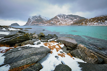 Image showing Rocky coast of fjord in Norway