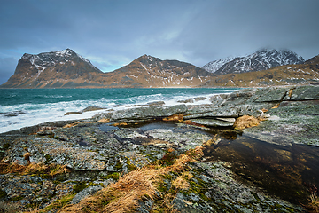 Image showing Rocky coast of fjord in Norway