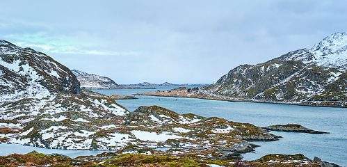 Image showing Panorama of norwegian fjord, Lofoten islands, Norway