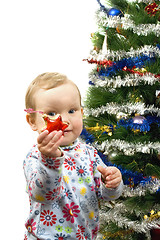 Image showing Baby and christmas tree