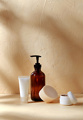 Image showing shower gel, soap, moisturizer and body scrub