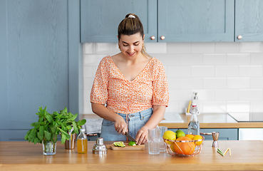 Image showing woman making cocktail drinks at home kitchen