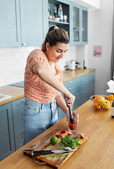 Image showing woman making cocktail drinks at home kitchen