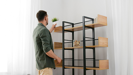 Image showing man decorating home and arranging shelf