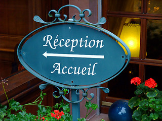 Image showing Reception sign of an french hotel 