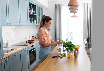 Image showing woman making cocktail drinks at home kitchen