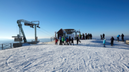 Image showing A lot of people skiing on a ski slope with a t-bar