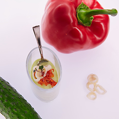 Image showing Appetizer in a glass. Puree from squid and vegetables. Healthy food. Top view