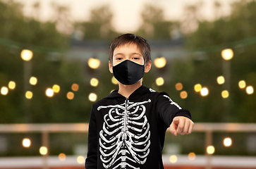 Image showing boy in mask and halloween costume of skeleton