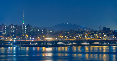 Image showing Seoul night view over Han River, South Korea