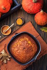 Image showing Cooking and baking in airfryer - homemade pumpkin apple cake