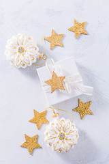 Image showing Christmas gift with ornaments in white.