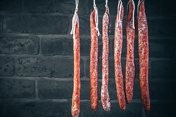 Image showing Spanish salami fuet - dry-cured and natural fermented sausages