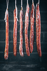 Image showing Spanish salami fuet - dry-cured and natural fermented sausages