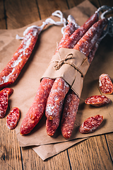 Image showing Spanish salami fuet - dry-cured and natural fermented sausages