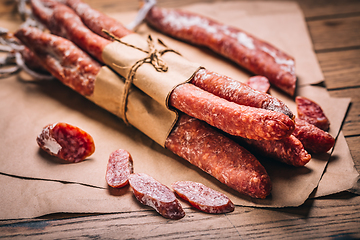 Image showing Spanish salami fuet - dry-cured and natural fermented sausages