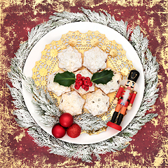 Image showing Christmas Mince Pie Background with Flora and Tree Decorations