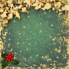 Image showing Christmas Decorative Winter Holly Abstract Background Border 