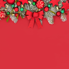 Image showing Traditional Christmas Festive Fun Red Background Border