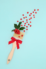 Image showing Surreal Christmas Holly Berry Paint Brush Splash