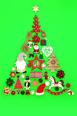 Image showing Christmas Tree Shape Concept with Retro Bauble Decorations 