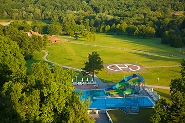 Image showing peak helipad under sunset