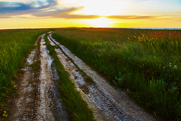 Image showing Landscape with rut road in steppe